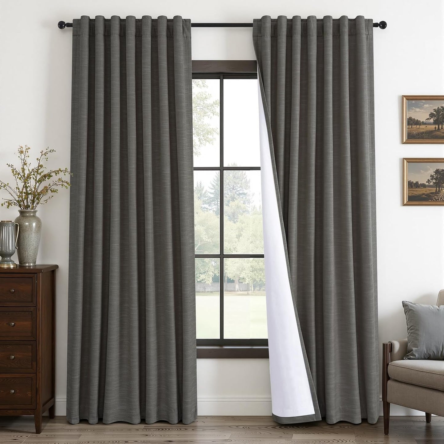 Natural Linen-Textured Blackout Curtains, 2 Panels