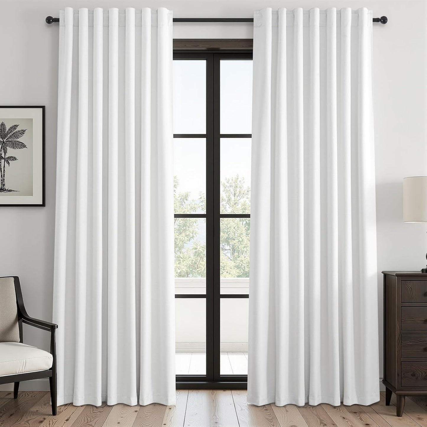Neutral Linen Blend Blackout Curtains, 2 Panels