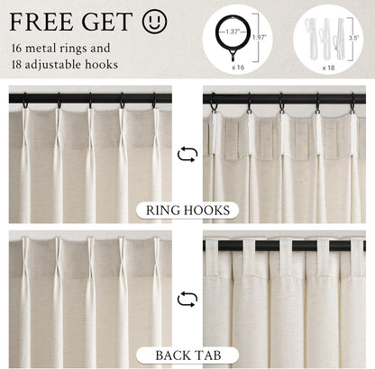 Extra Wide Natural Linen Light Filtering Pinch Pleat Curtain