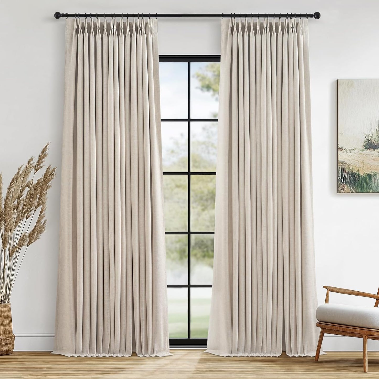 Natural Textured Linen Blend Blackout Curtains, 2 Panels