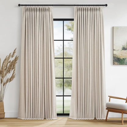 Natural Textured Linen Blend Blackout Curtains, 2 Panels