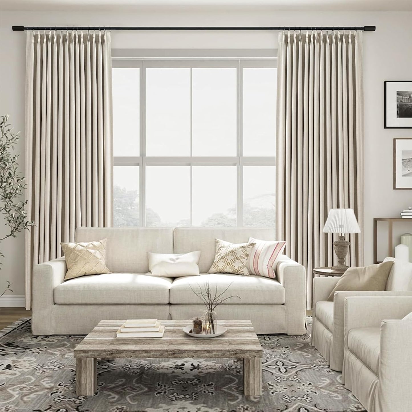 Natural Textured Linen Blend Blackout Curtains, 2 Panels