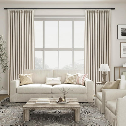 Natural Textured Linen Blend Blackout Curtains, 2 Panels