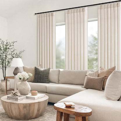 Wide Neutral Linen Light Filtering Pinch Pleat Curtains, 1 Panel