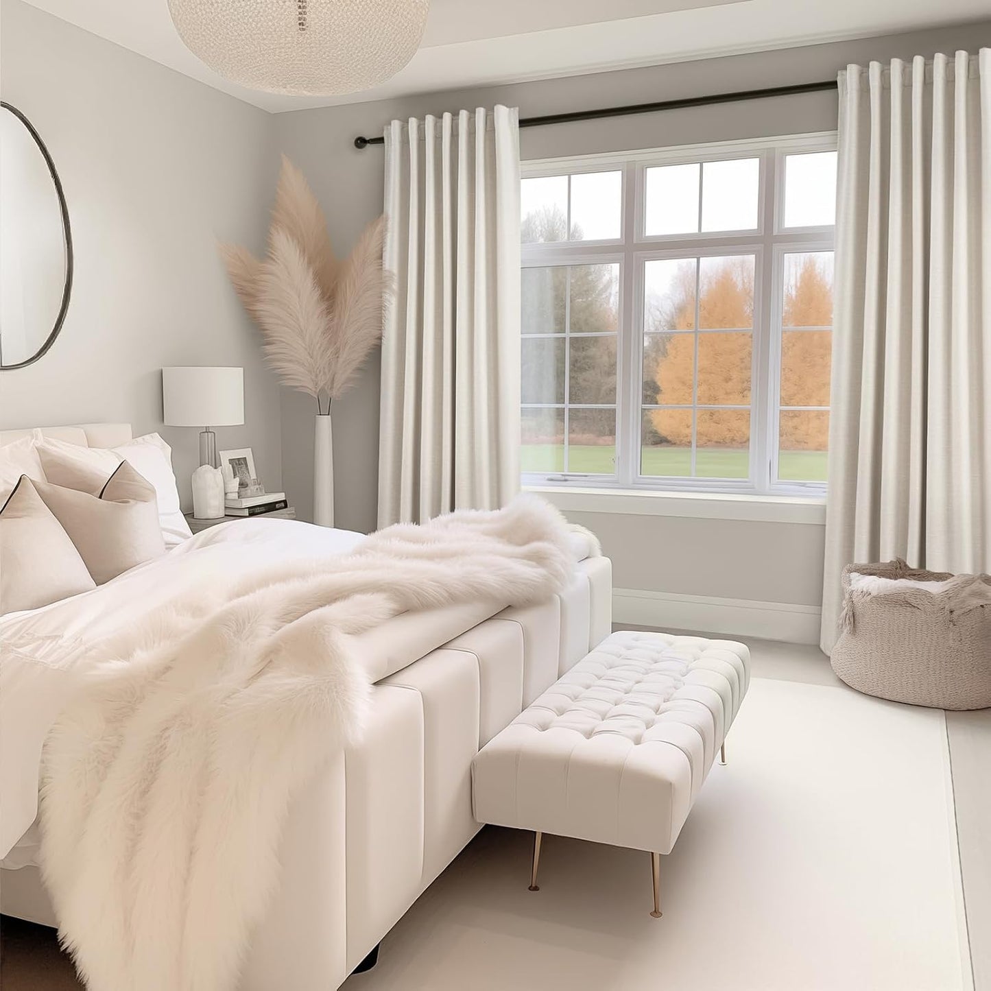 Extra Wide Neutral Linen Blend Blackout Curtains