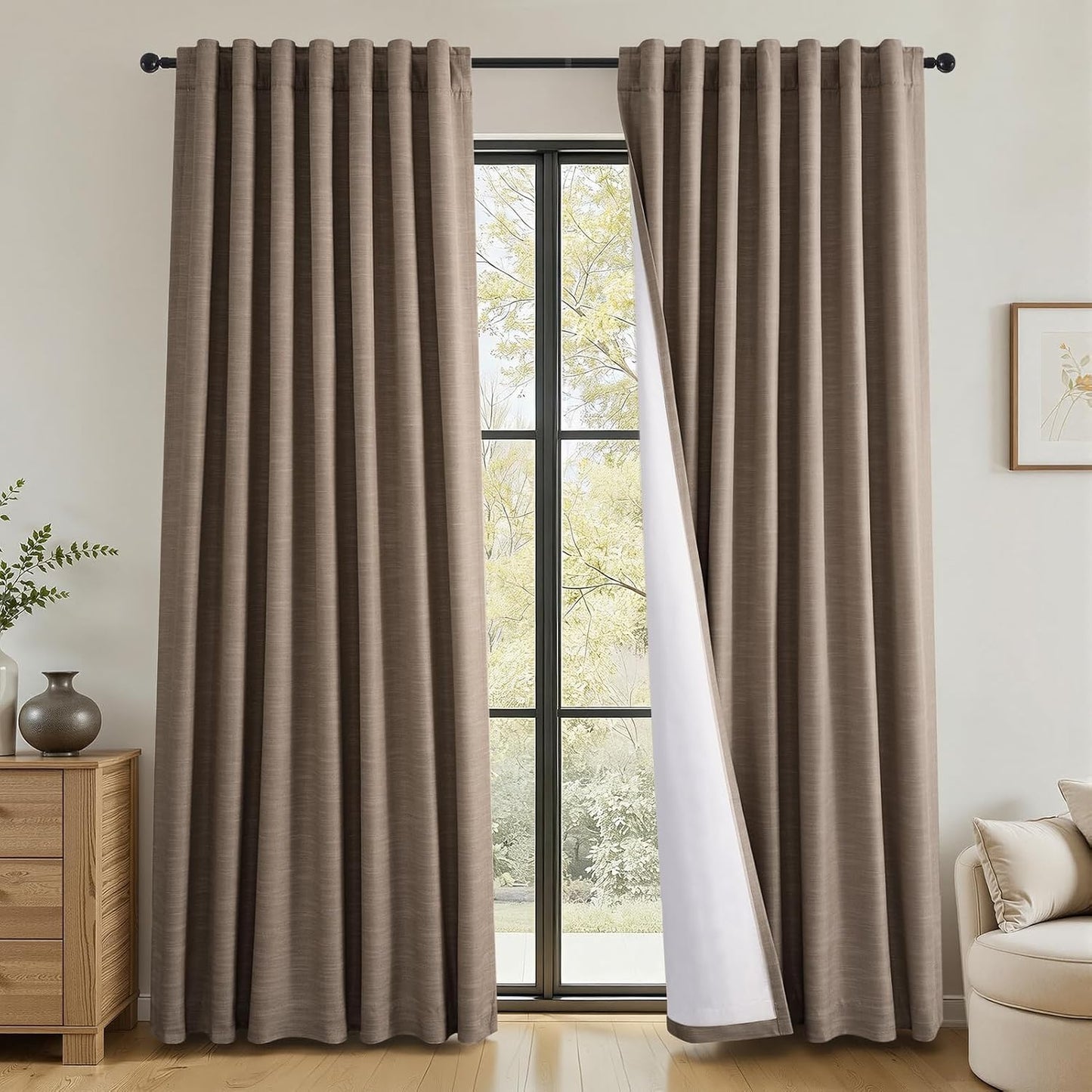 Natural Linen-Textured Blackout Curtains, 2 Panels
