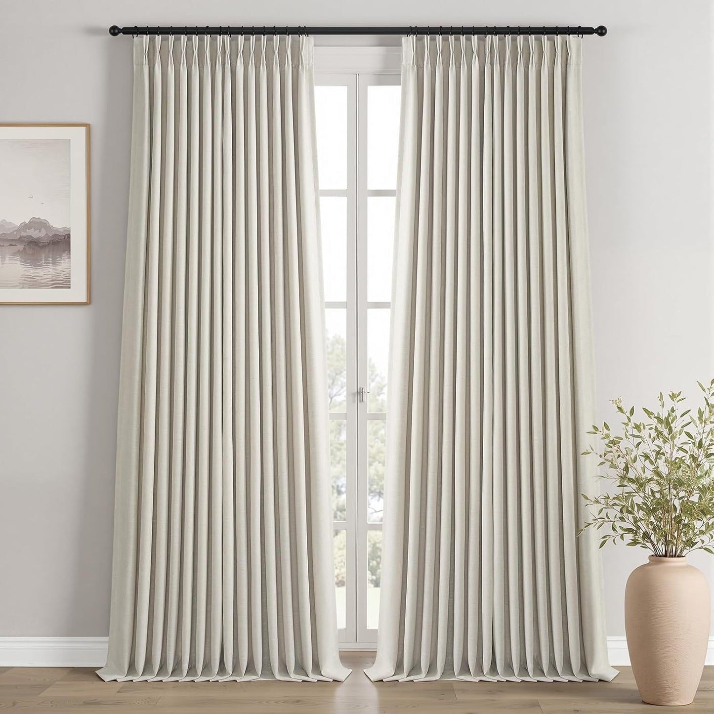 Natural Textured Linen Blend Blackout Curtains, 2 Panels