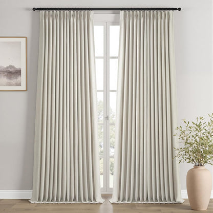 Natural Textured Linen Blend Blackout Curtains, 2 Panels