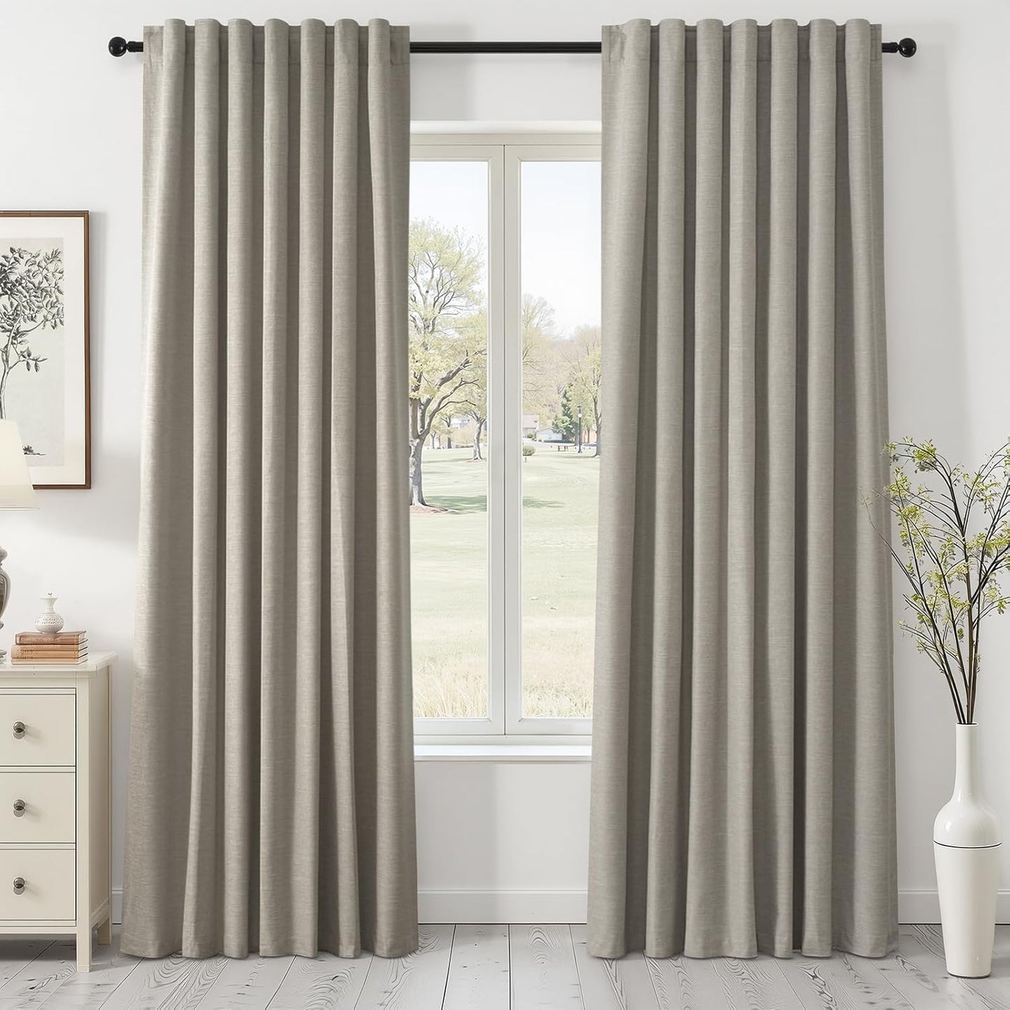 Neutral Linen Blend Blackout Curtains, 2 Panels