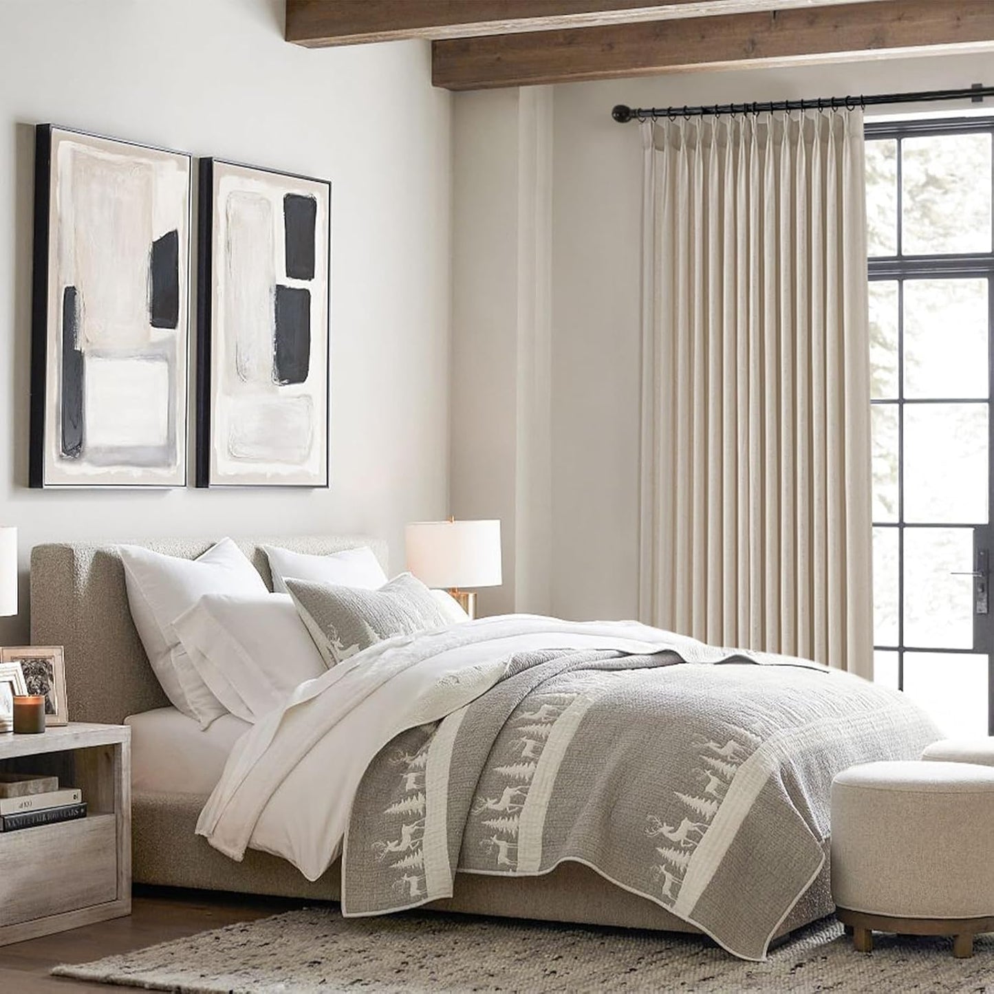 Natural Linen Light Filtering Pinch Pleat Curtain, 2 Panels