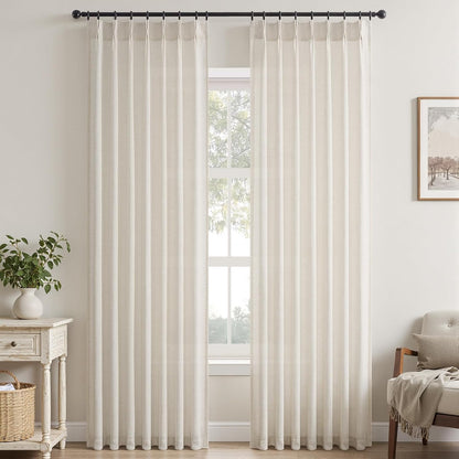 Extra Wide Natural Linen Light Filtering Pinch Pleat Curtain