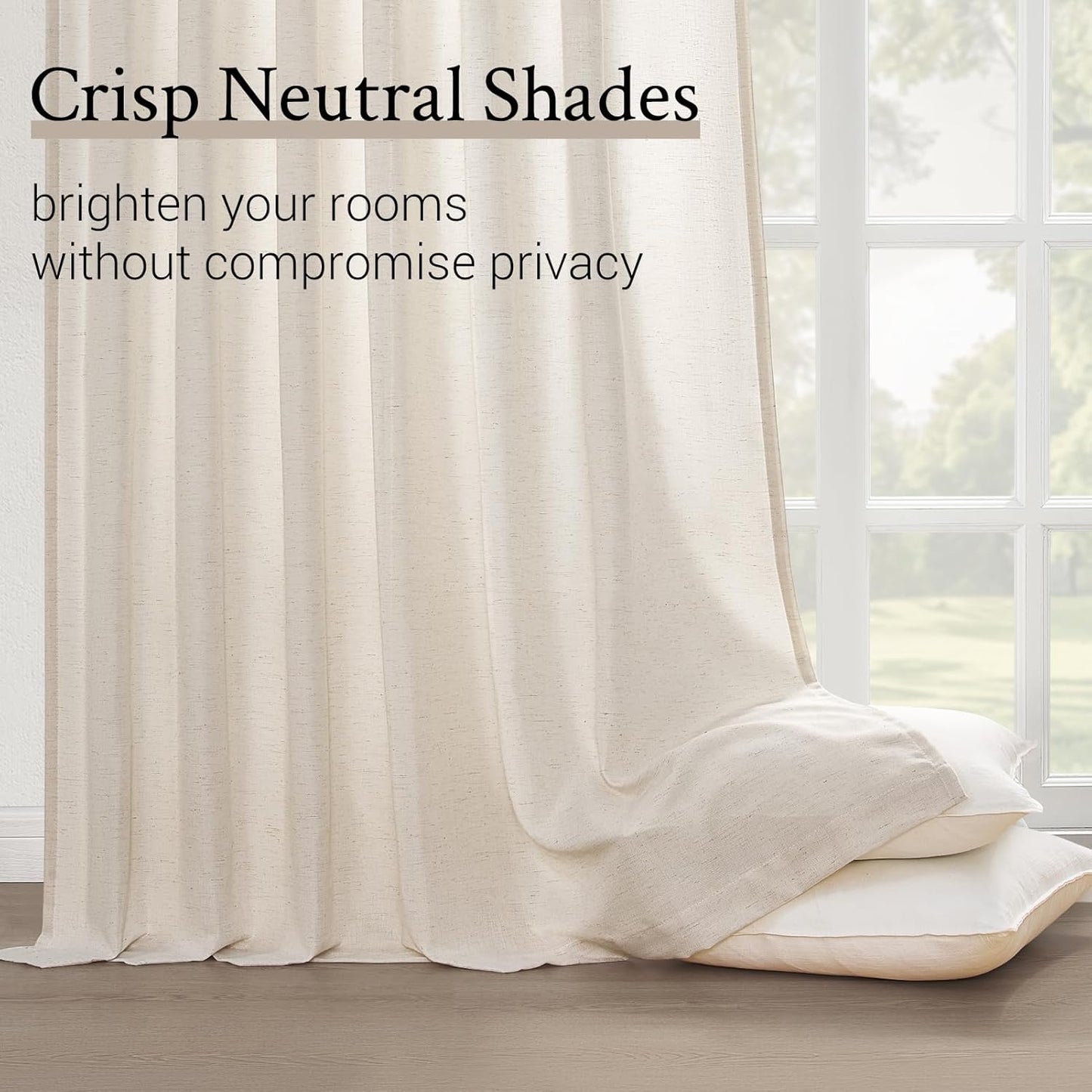 Wide Neutral Linen Light Filtering Pinch Pleat Curtains, 1 Panel