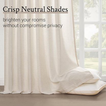 Wide Neutral Linen Light Filtering Pinch Pleat Curtains, 1 Panel