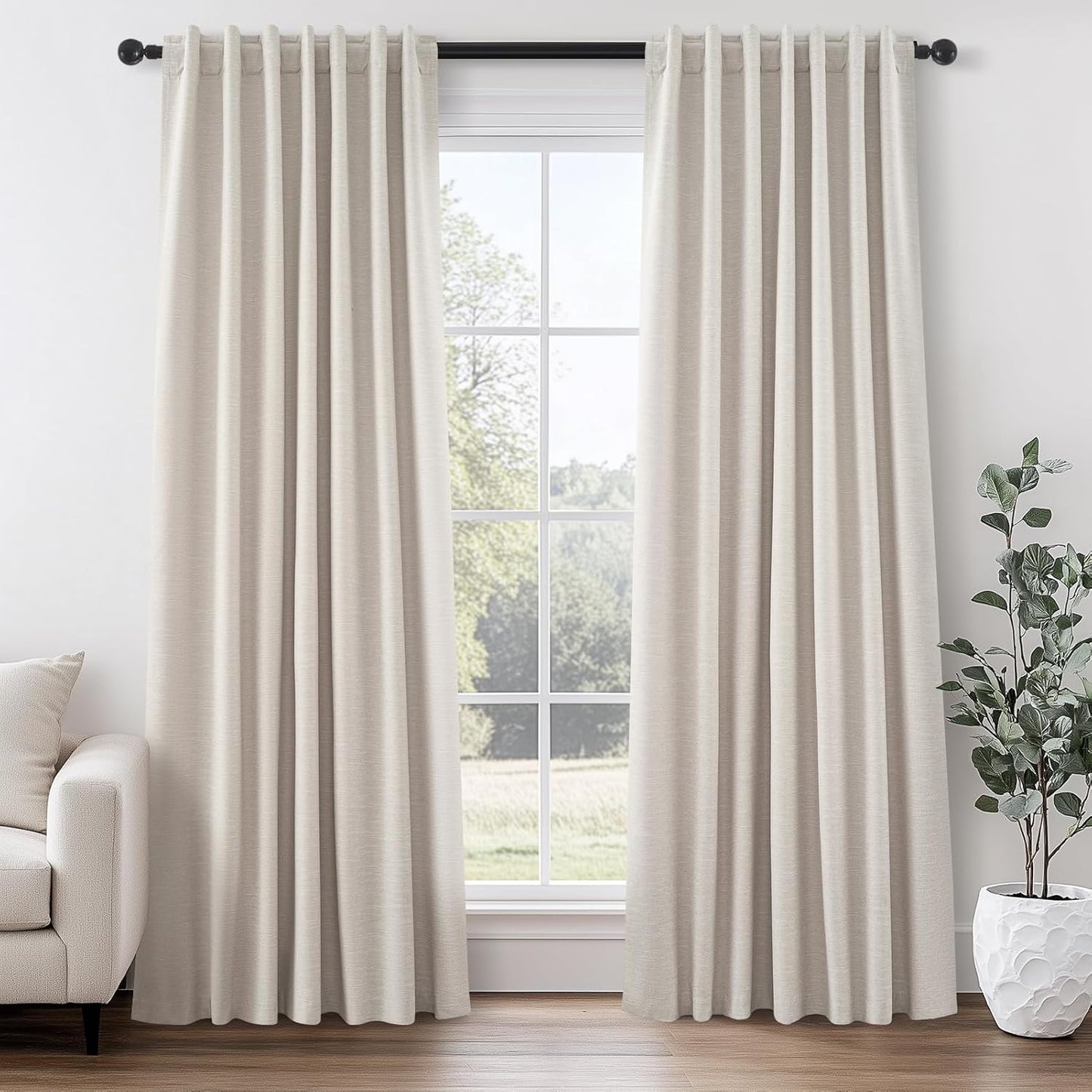 Neutral Linen Blend Blackout Curtains, 2 Panels