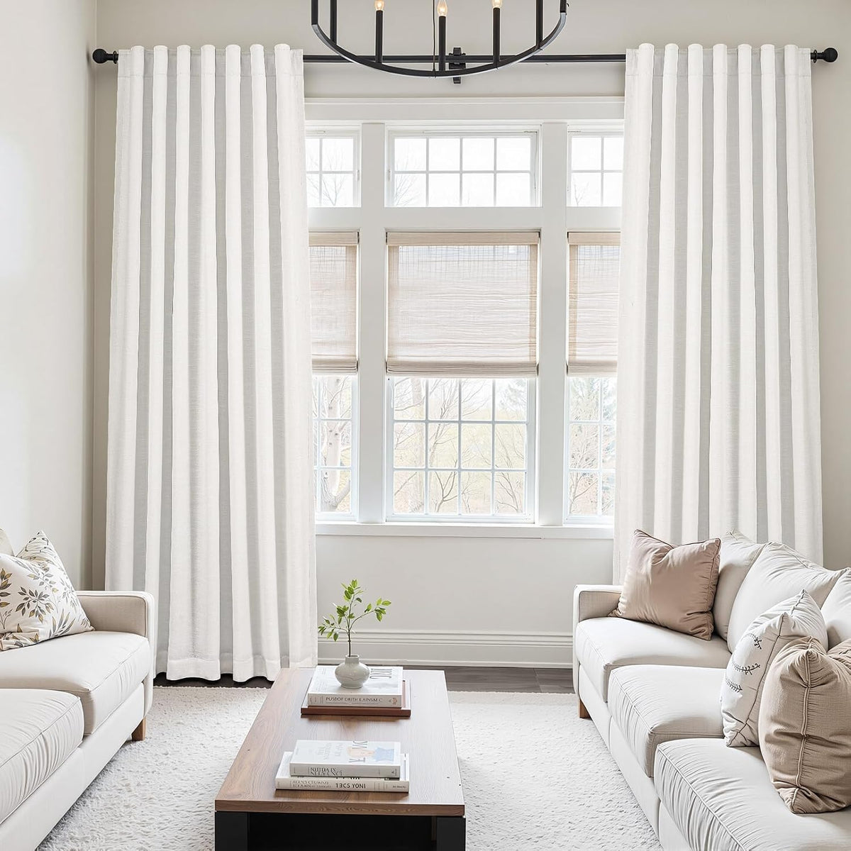 Wide Natural Linen-Textured Blackout Curtains, 1 Panel