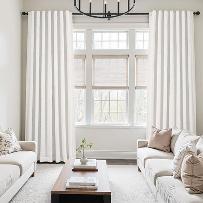 Wide Natural Linen-Textured Blackout Curtains, 1 Panel