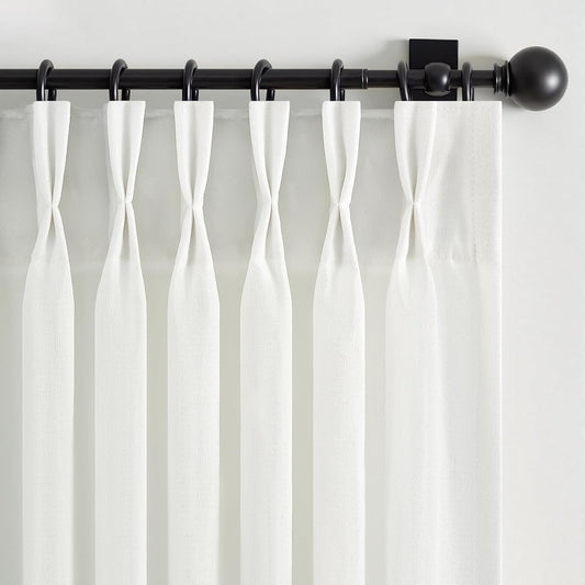 Wide Neutral Linen Light Filtering Pinch Pleat Curtains, 1 Panel