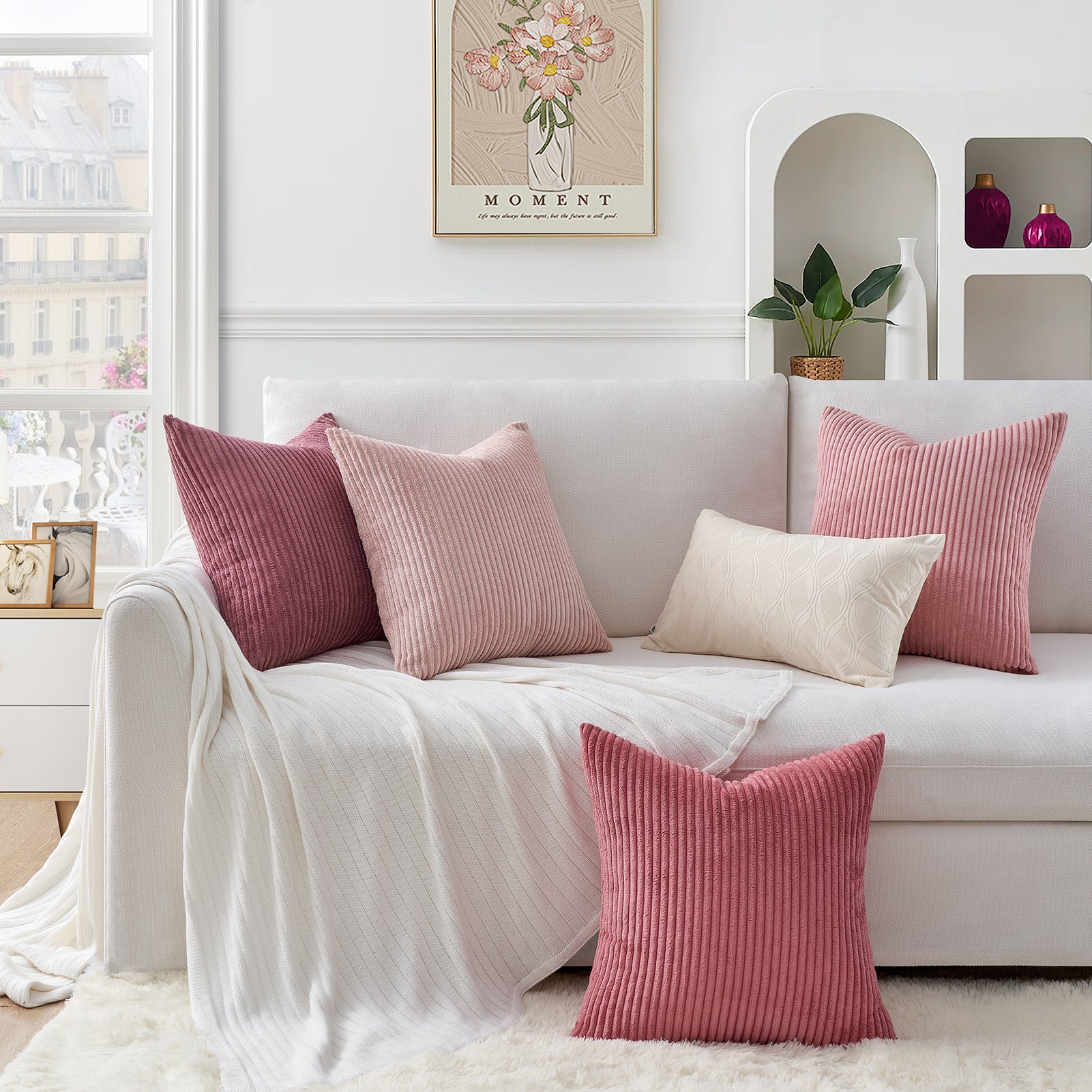 Corduroy Striped Corduroy Square Modern Gradient Decorative Cushion Cover Set of 4