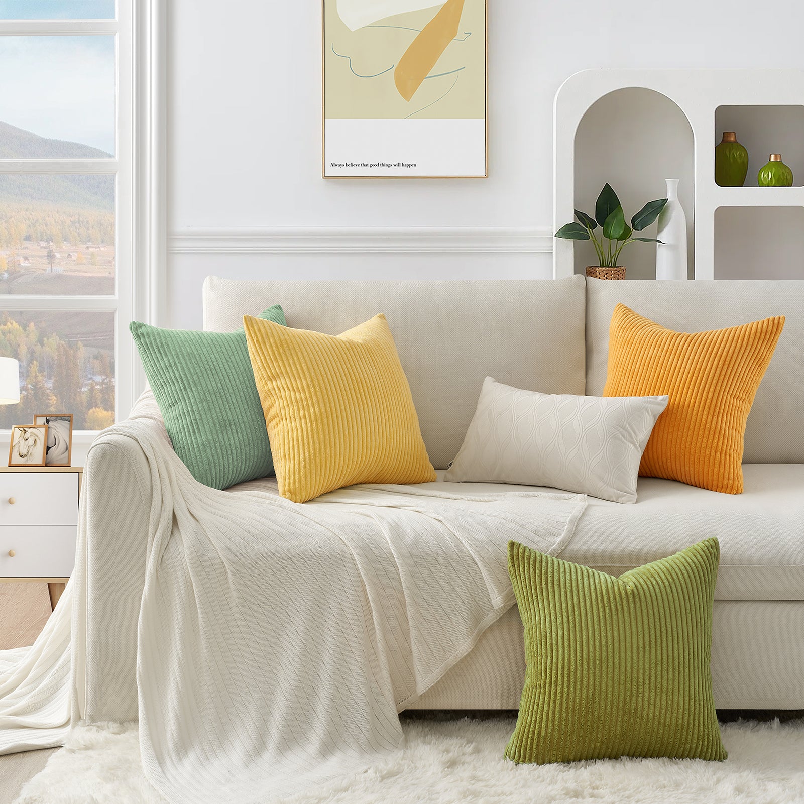 Corduroy Striped Corduroy Square Modern Gradient Decorative Cushion Cover Set of 4