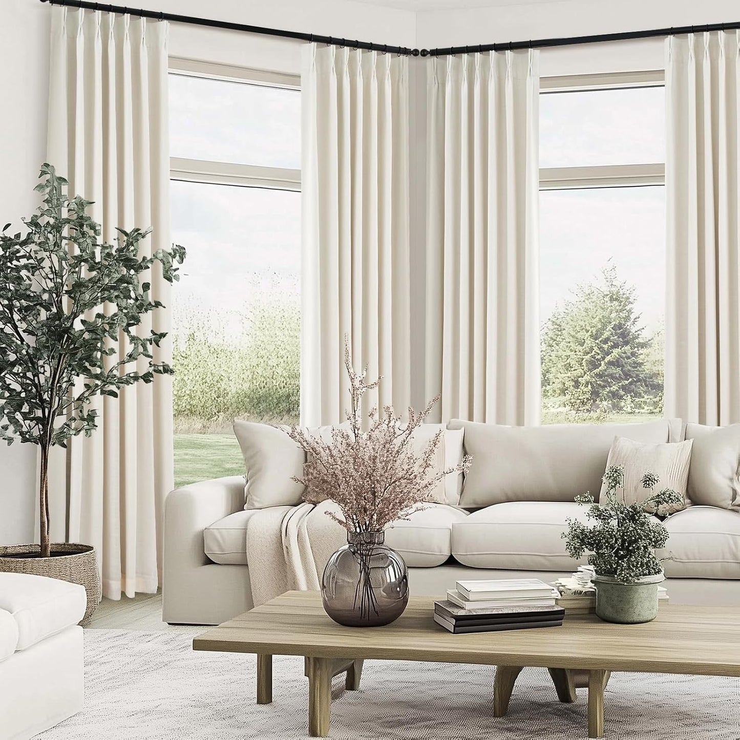 Natural Textured Linen Blend Blackout Curtains, 2 Panels