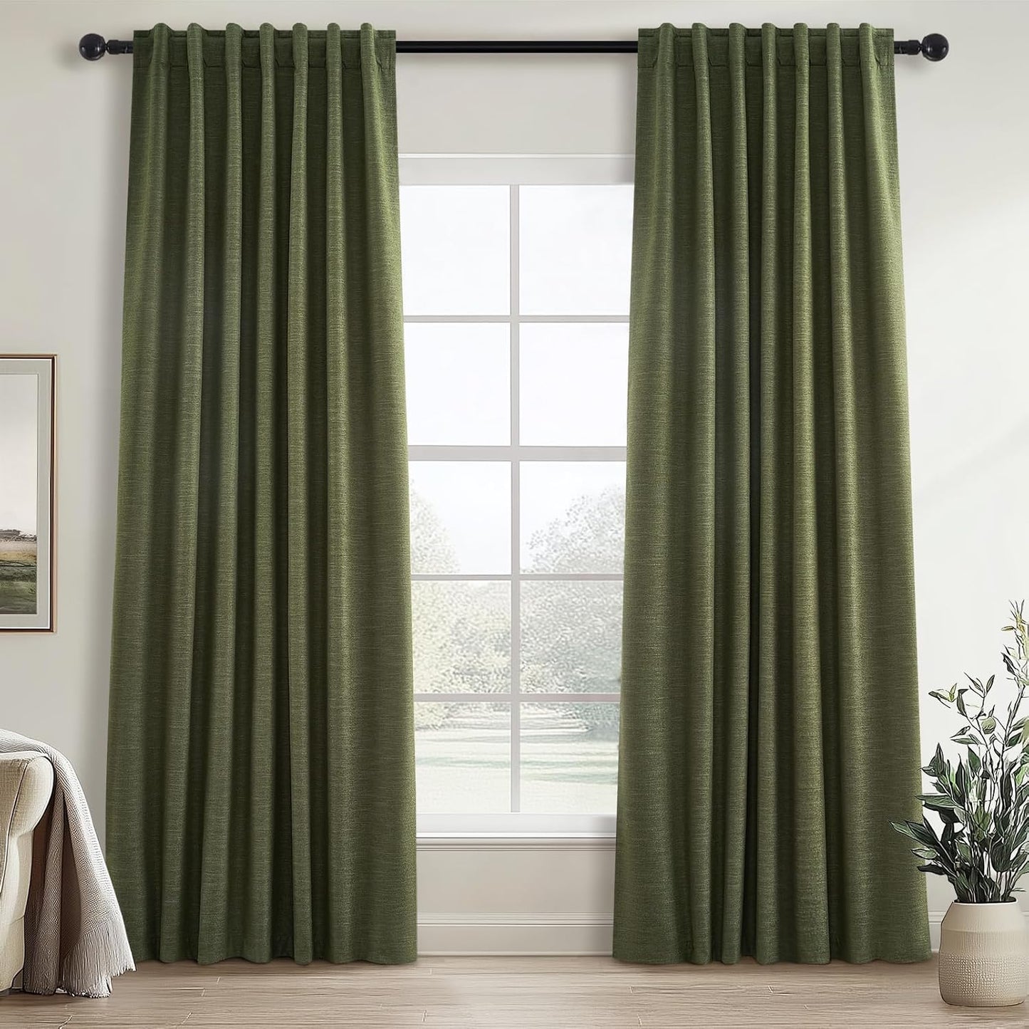 Neutral Linen Blend Blackout Curtains, 2 Panels
