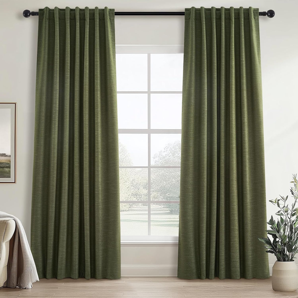 Neutral Linen Blend Blackout Curtains, 2 Panels