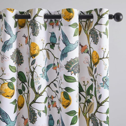 Extra Wide Cottagecore Hummingbird Floral Room Darkening Curtains, 1 Panel