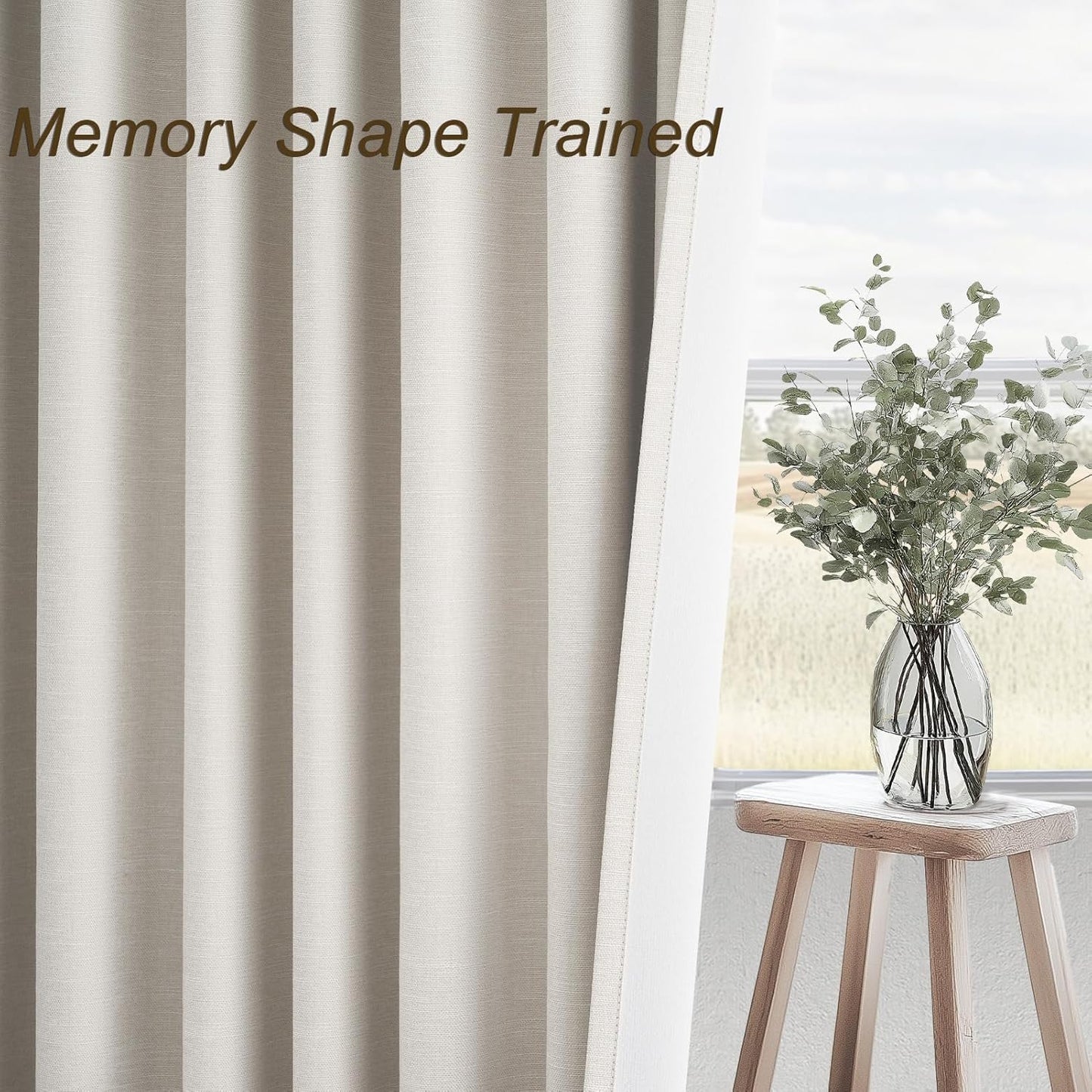 Extra Wide Neutral Linen Blend Blackout Curtains