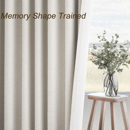 Extra Wide Neutral Linen Blend Blackout Curtains