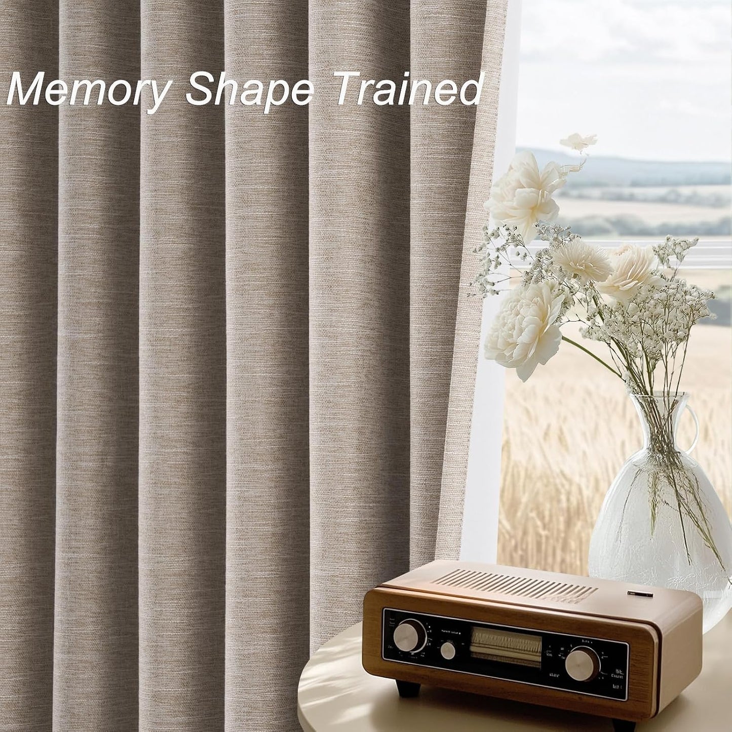 Neutral Linen Blend Blackout Curtains, 2 Panels