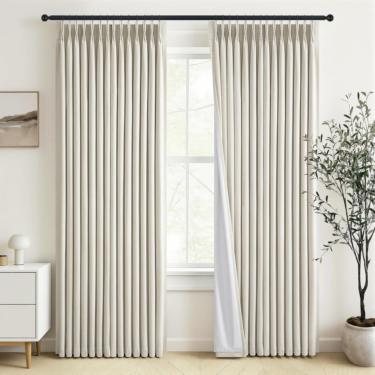Neutral Linen-Textured Pinch Pleat Blackout Curtains, 2 Panels