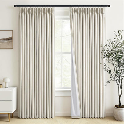 Neutral Linen-Textured Pinch Pleat Blackout Curtains, 2 Panels
