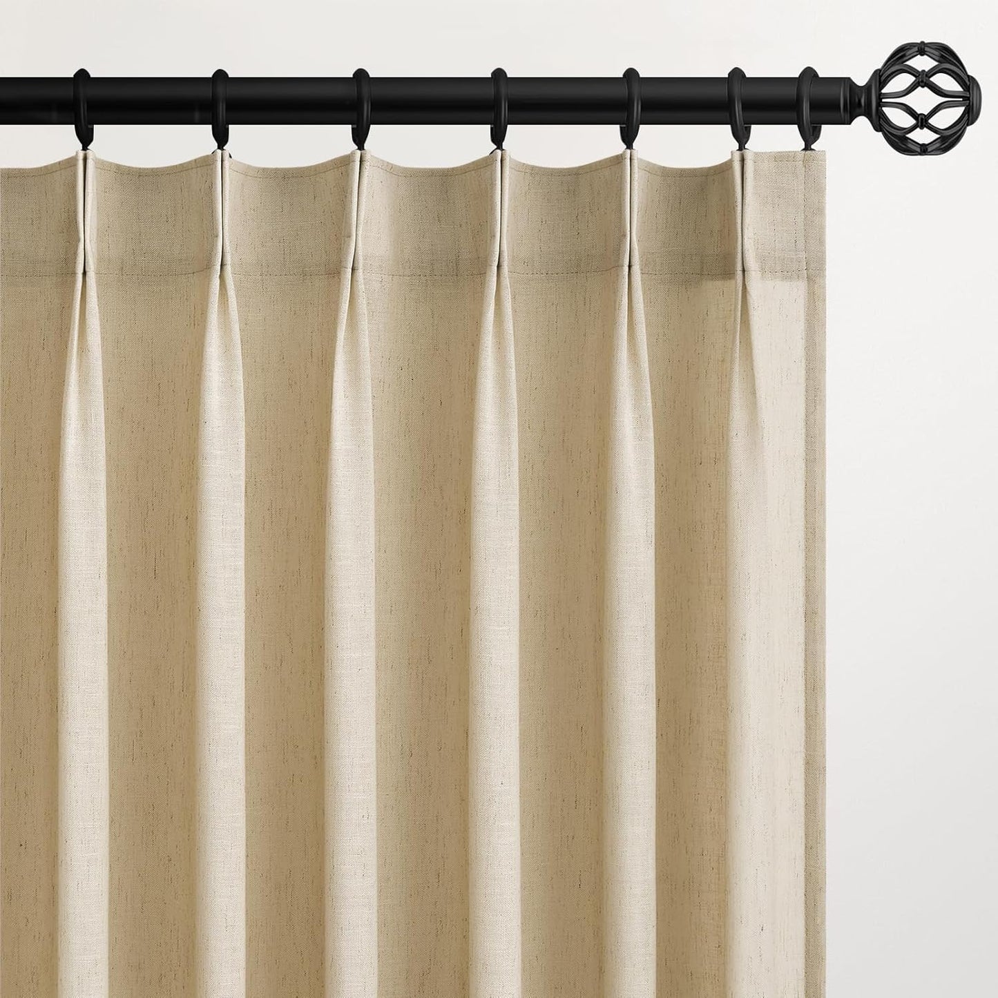 Wide Natural Linen Light Filtering Pinch Pleat Curtain, 1 Panel