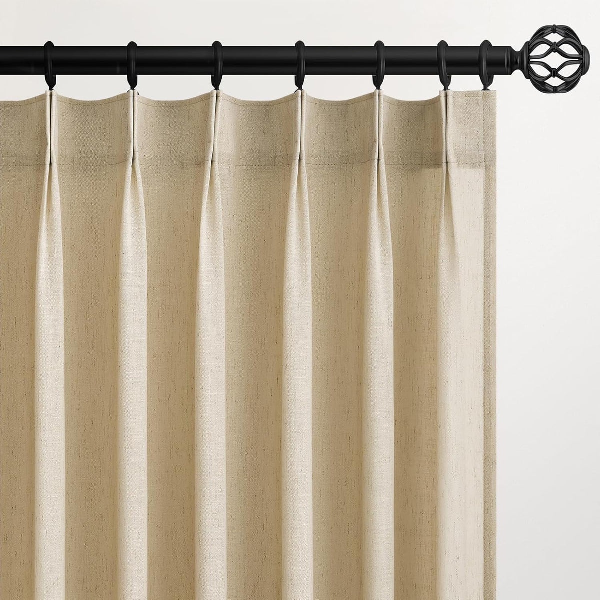 Extra Wide Natural Linen Light Filtering Pinch Pleat Curtain