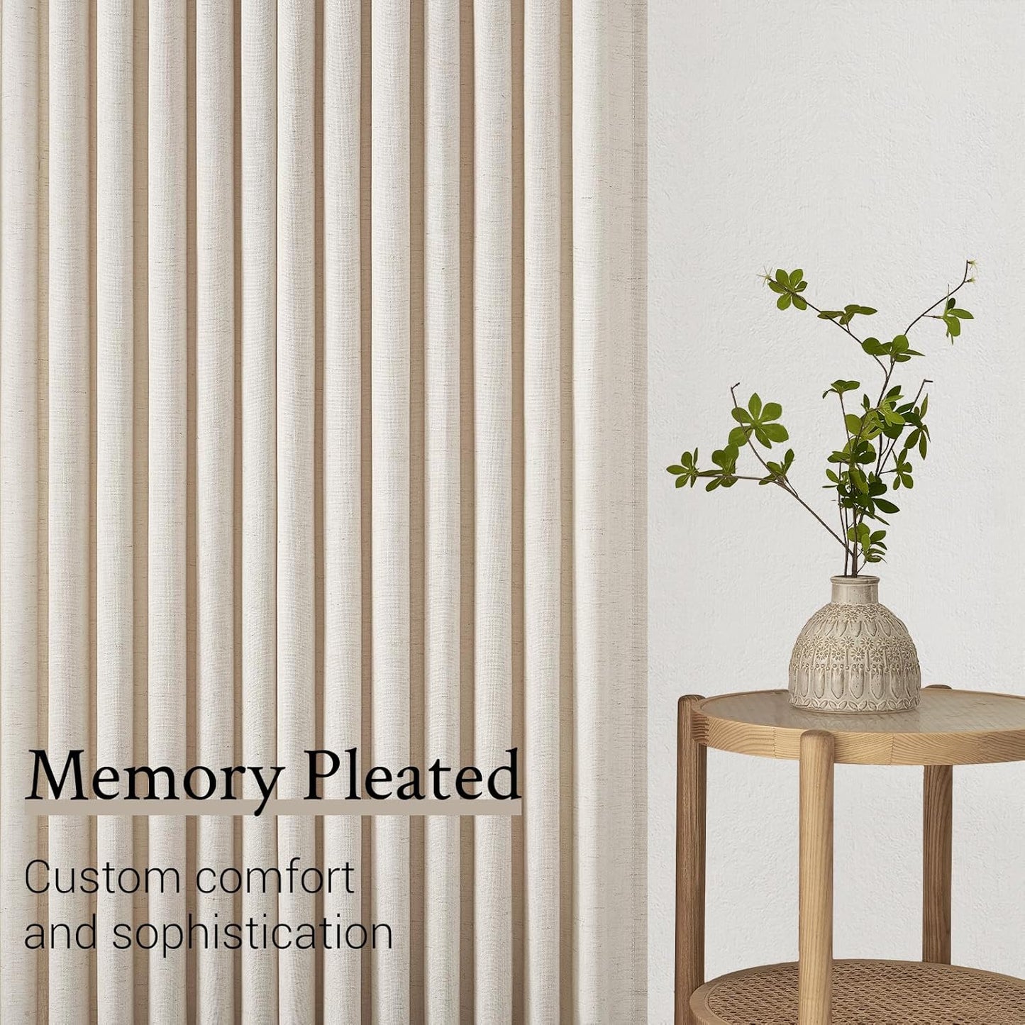 Wide Neutral Linen Light Filtering Pinch Pleat Curtains, 1 Panel
