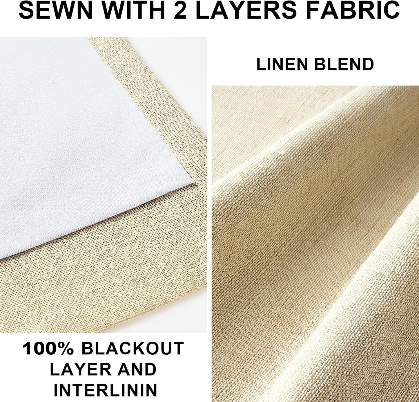 Natural Textured Linen Blend Blackout Curtains, 2 Panels