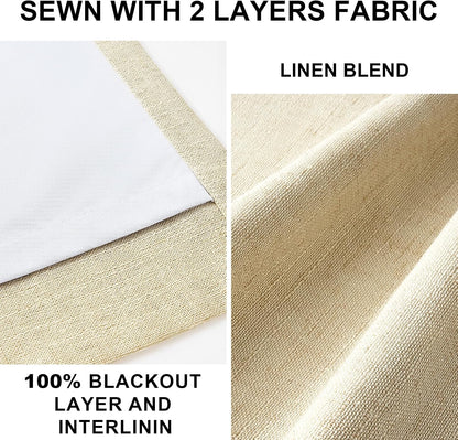 Natural Textured Linen Blend Blackout Curtains, 2 Panels