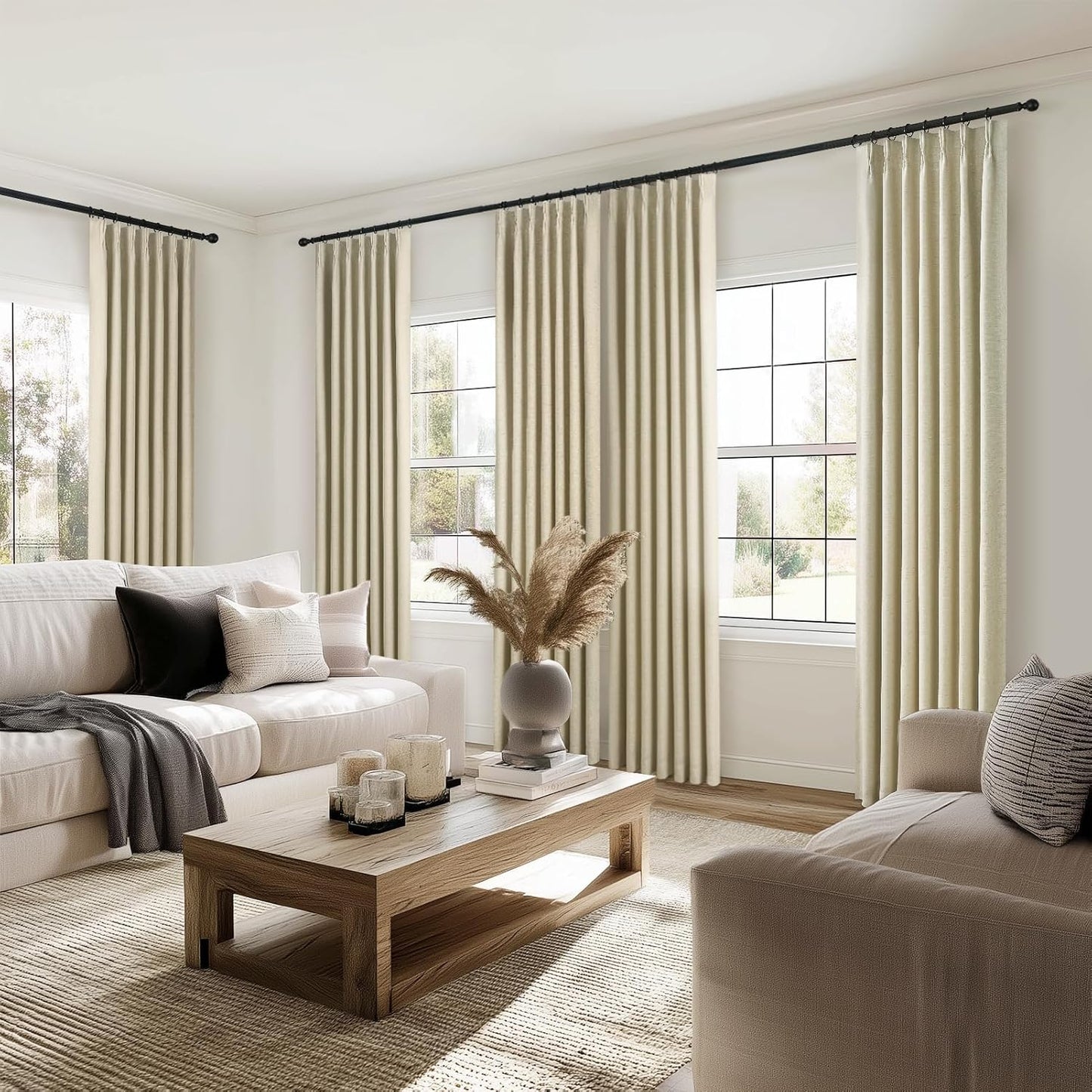Natural Textured Linen Blend Blackout Curtains, 2 Panels