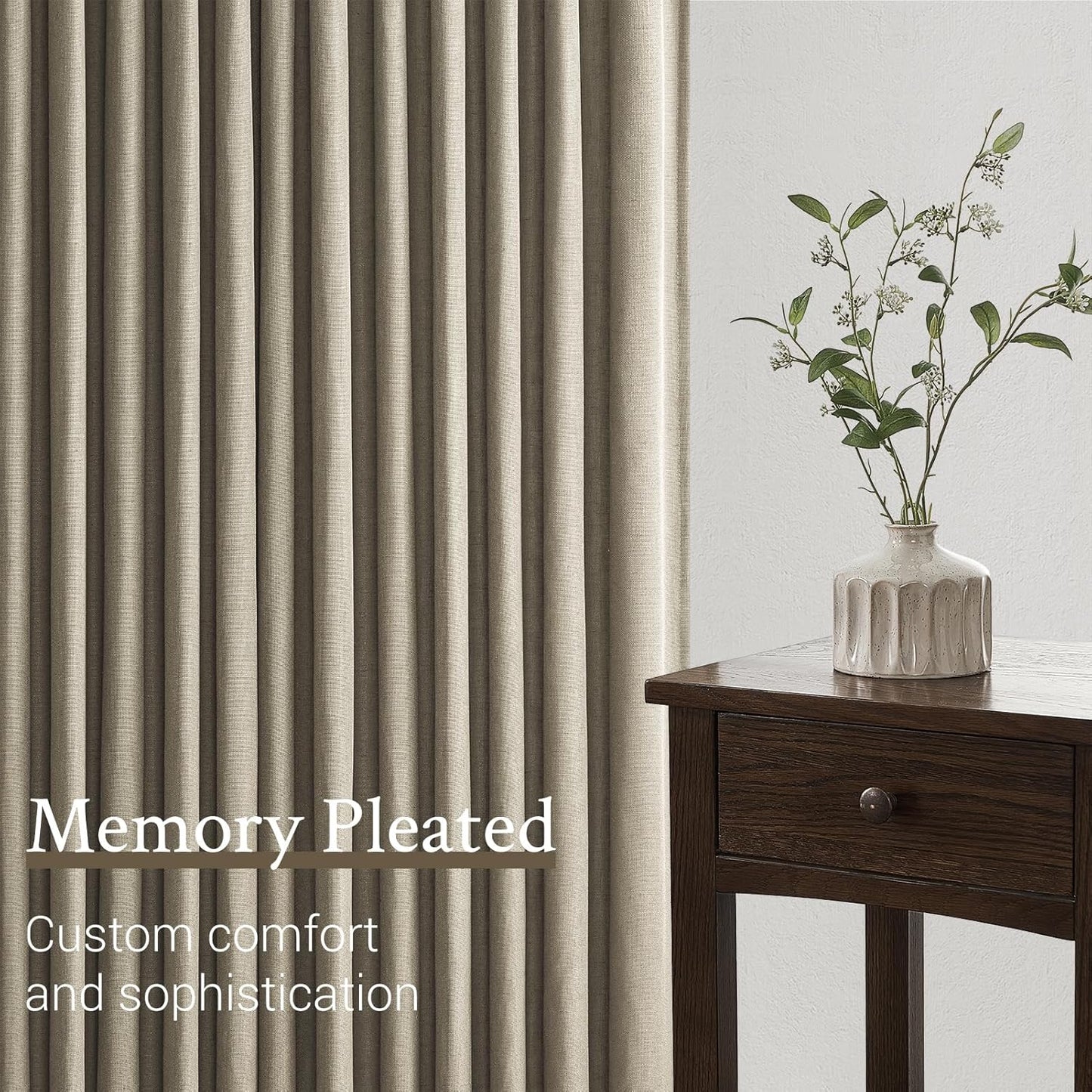 Natural Linen Light Filtering Pinch Pleat Curtain, 2 Panels