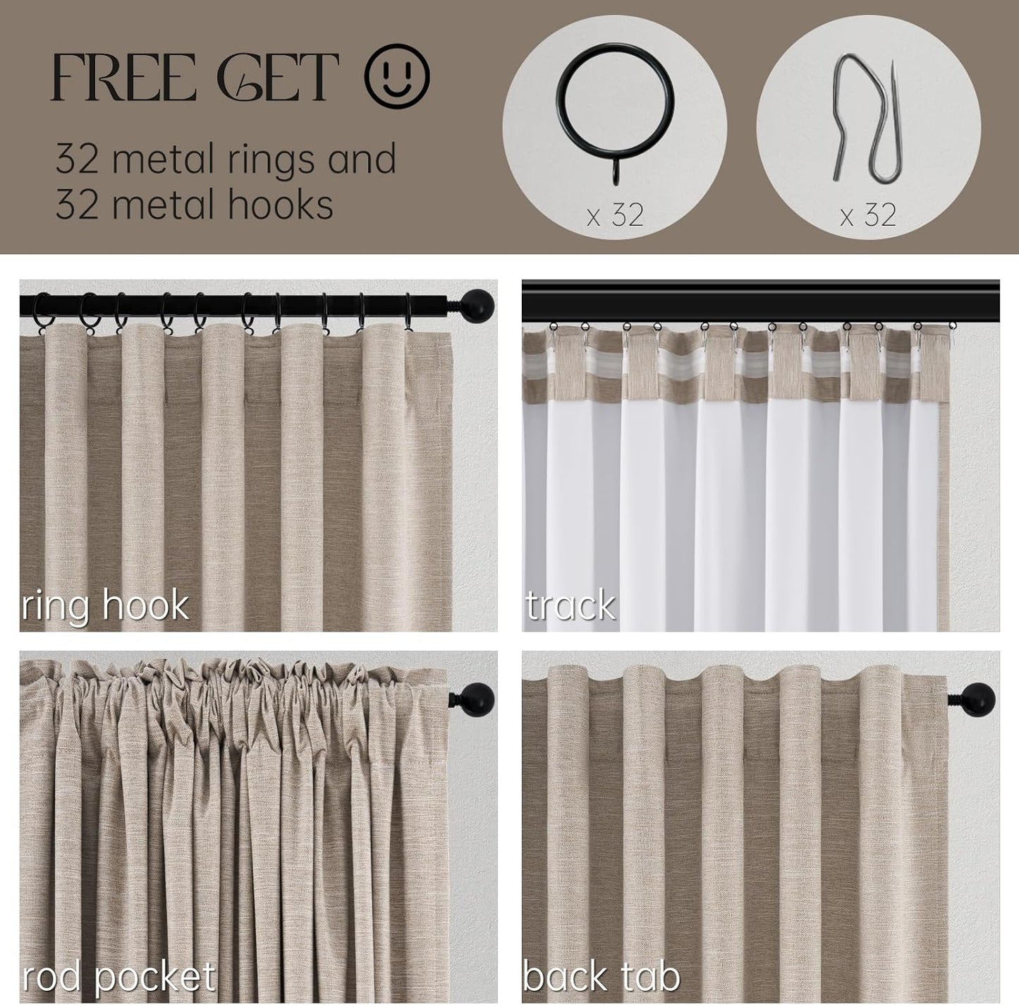 Neutral Linen Blend Blackout Curtains, 2 Panels