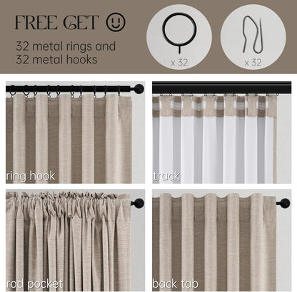 Neutral Linen Blend Blackout Curtains, 2 Panels
