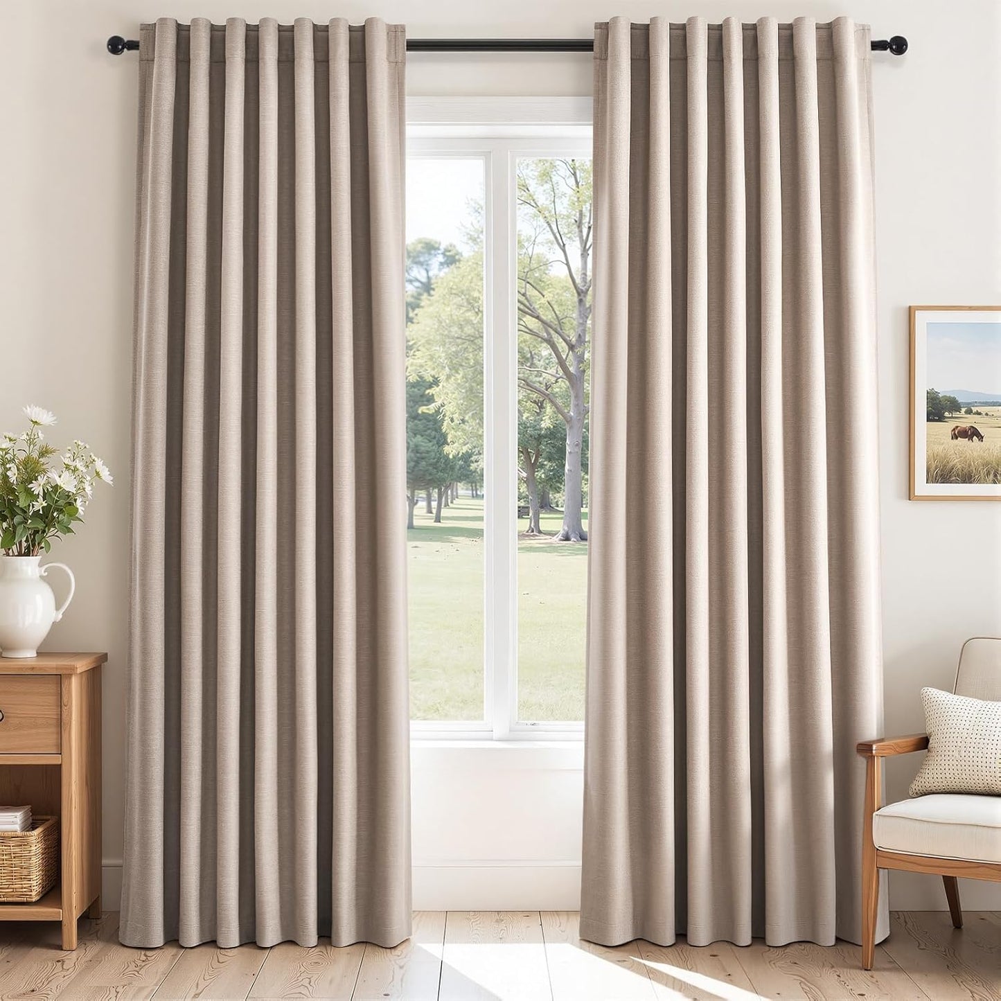 Neutral Linen Blend Blackout Curtains, 2 Panels