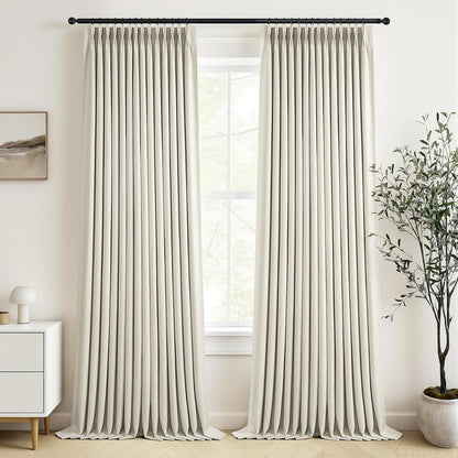 Neutral Linen-Textured Pinch Pleat Blackout Curtains, 2 Panels