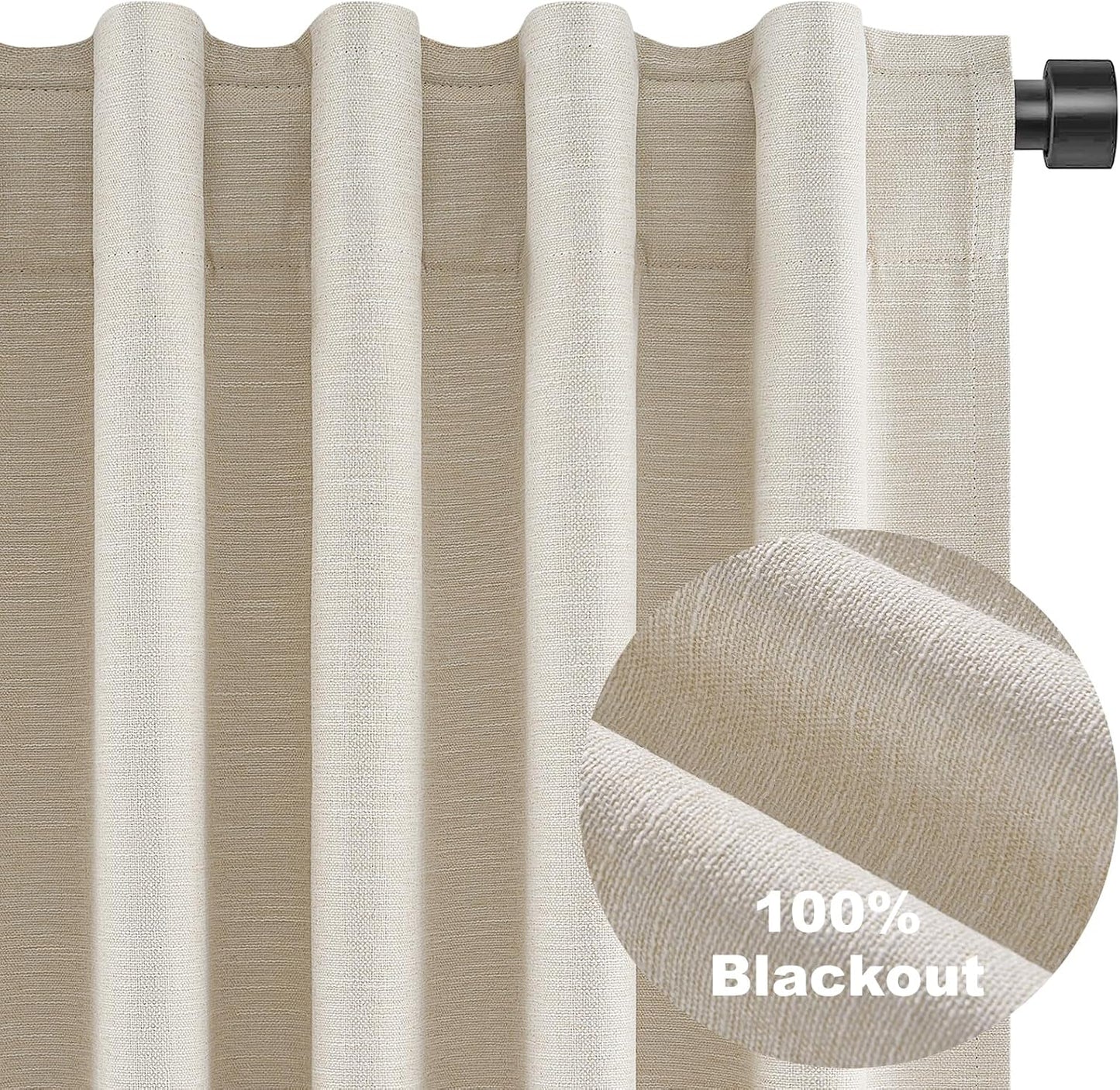 Neutral Linen Blend Blackout Curtains, 2 Panels
