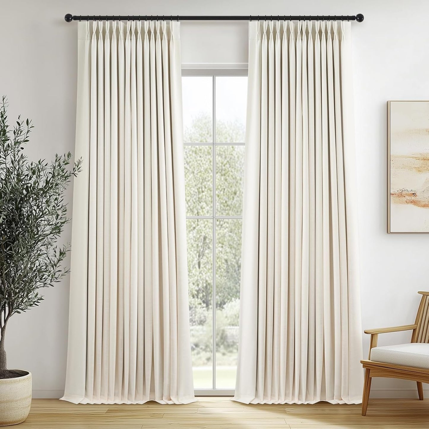 Natural Textured Linen Blend Blackout Curtains, 2 Panels