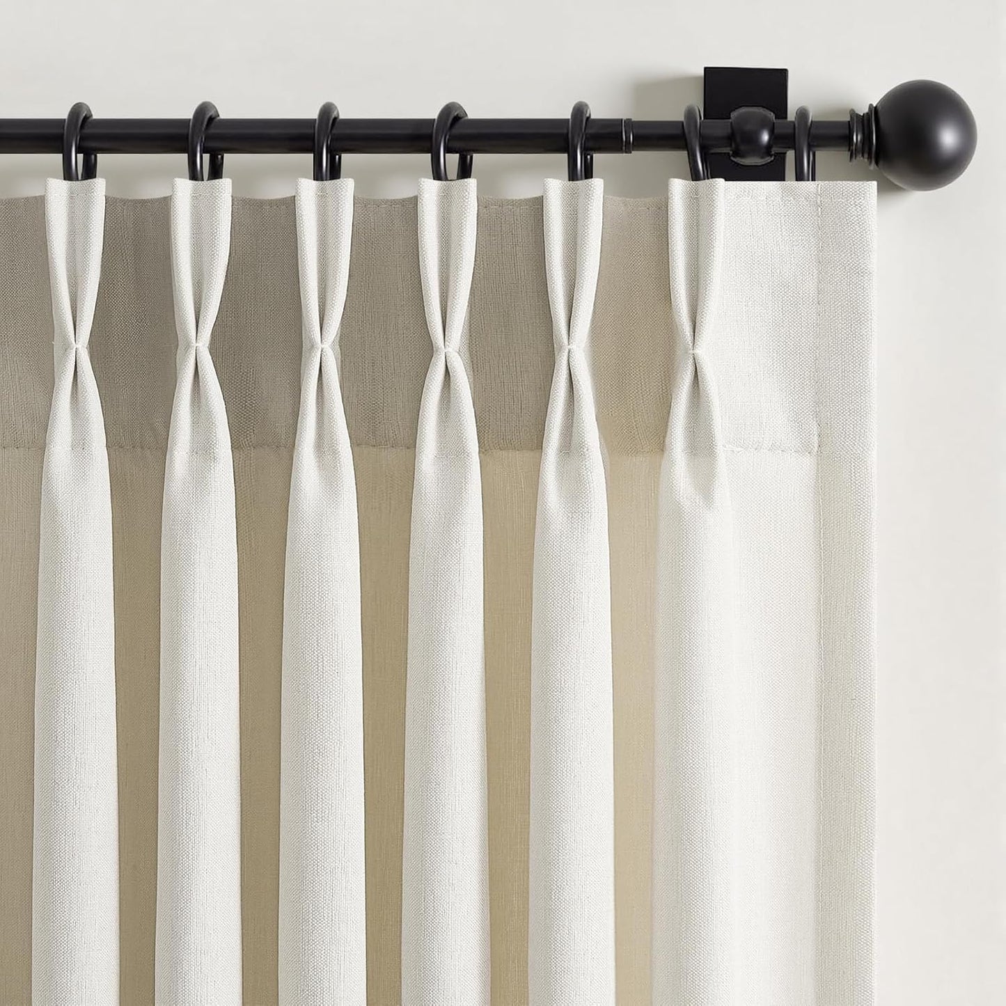 Neutral Light Filtering Linen Pinch Pleat Curtains, 2 Panels