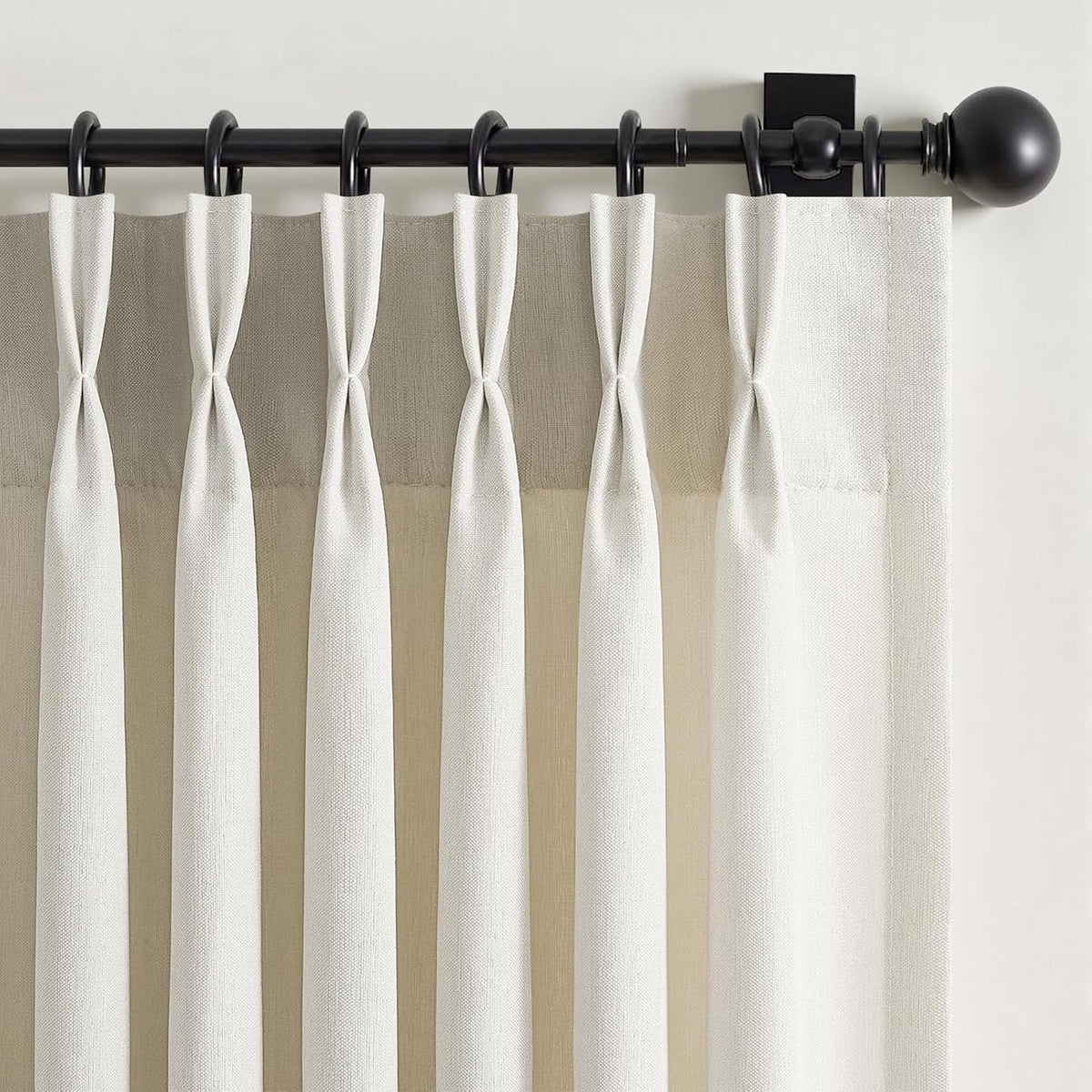 Wide Neutral Linen Light Filtering Pinch Pleat Curtains, 1 Panel