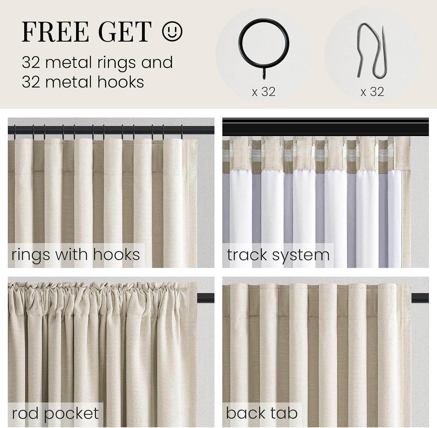 Wide Natural Linen-Textured Blackout Curtain, 1 Panel