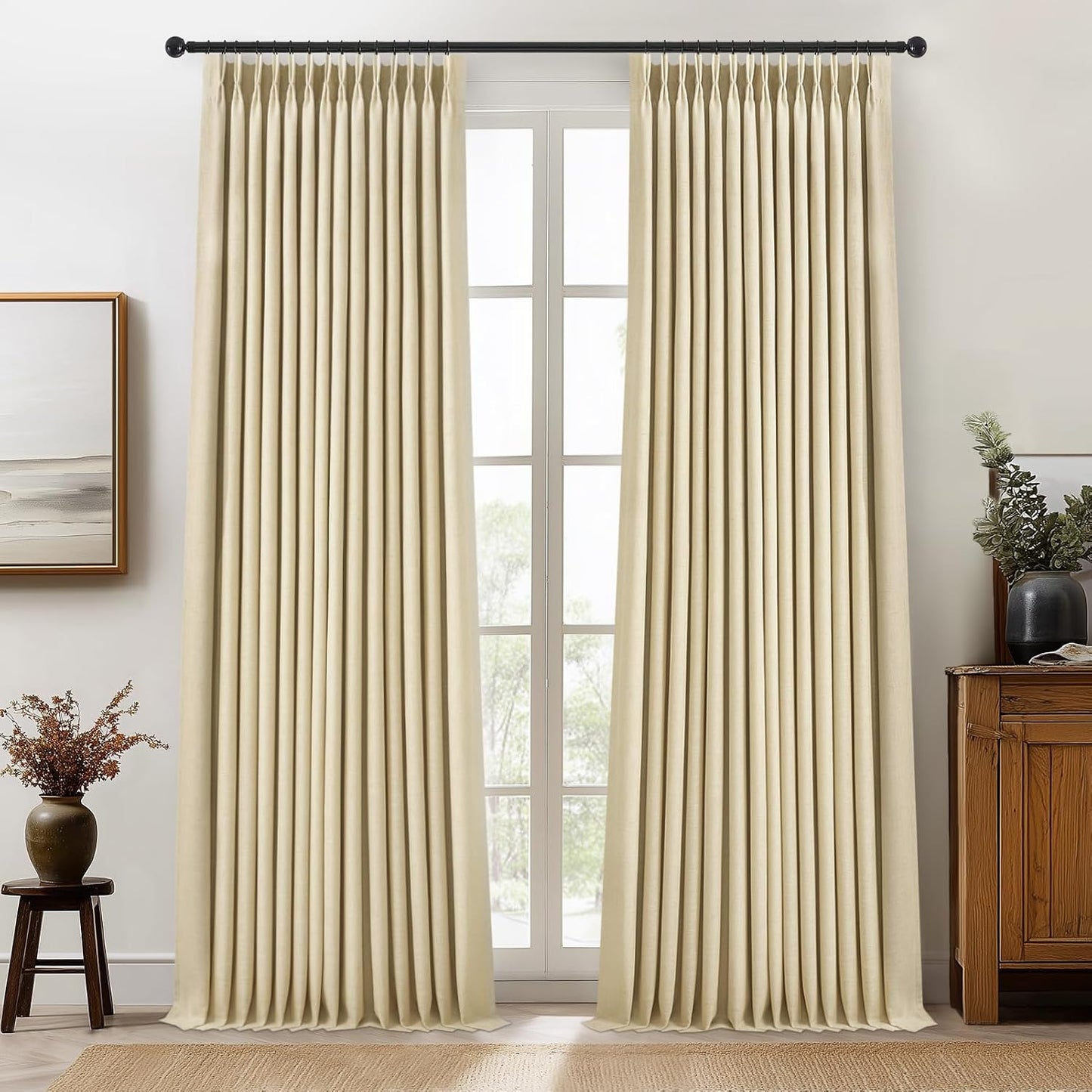 Natural Textured Linen Blend Blackout Curtains, 2 Panels