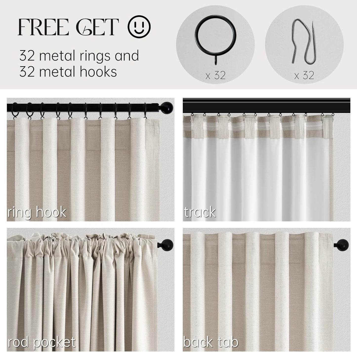 Extra Wide Neutral Linen Blend Blackout Curtains